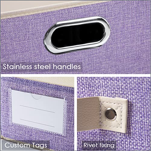 Image of PRANDOM Collapsible Storage Bin with Lid [3-Pack] Fabric Foldable Storage Box Organizer Container Basket Cube with Cover for Home Bedroom Closet Office Nursery Purple&Cream(14.9x9.8x9.8)