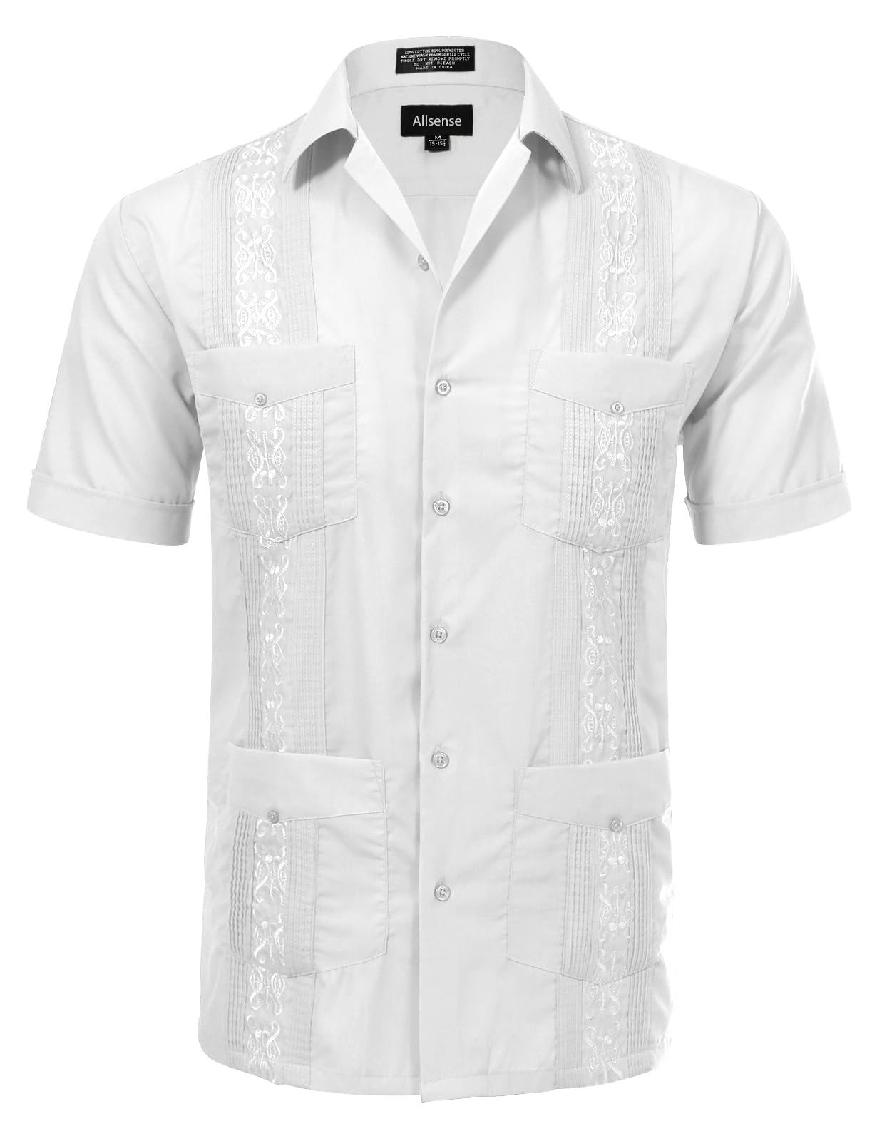 Allsense Men's Short-Sleeve Button-Down Cuban Guayabera Shirt