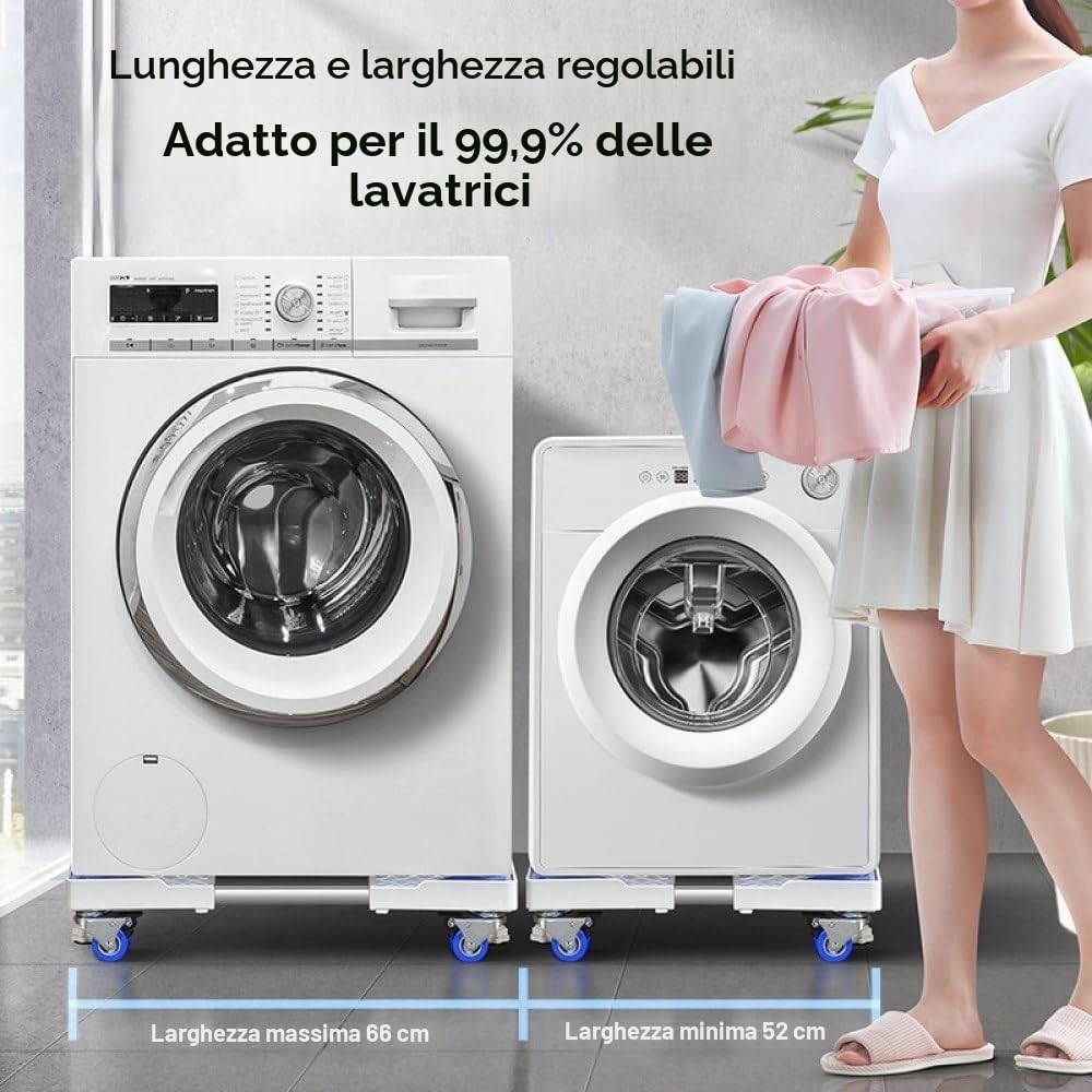 Carrello Lavatrice con Ruote EXTRA ROBUSTO | Supporto Lavatrice per Carichi Pesanti, Base Rinforzata con 8 Piedi, Carico 450 kg