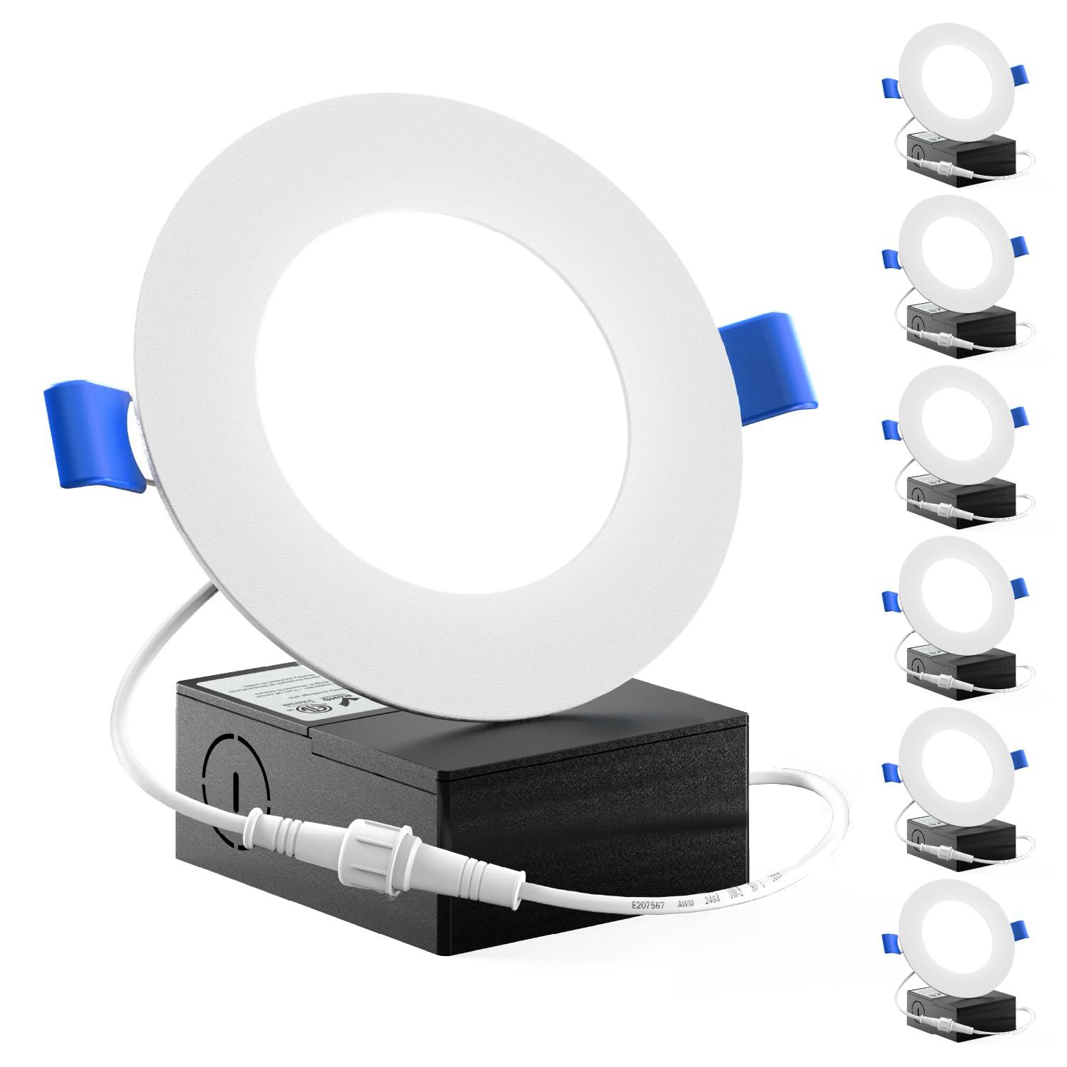 Sunco Lighting 4 Inch Ultra Thin LED Recessed Ceiling Lights Slim, 6000K Daylight Deluxe, Dimmable 10W=60W, 650 LM, Smooth Trim Damp Rated, Canless Wafer Thin with Junction Box - ETL 6 Pack