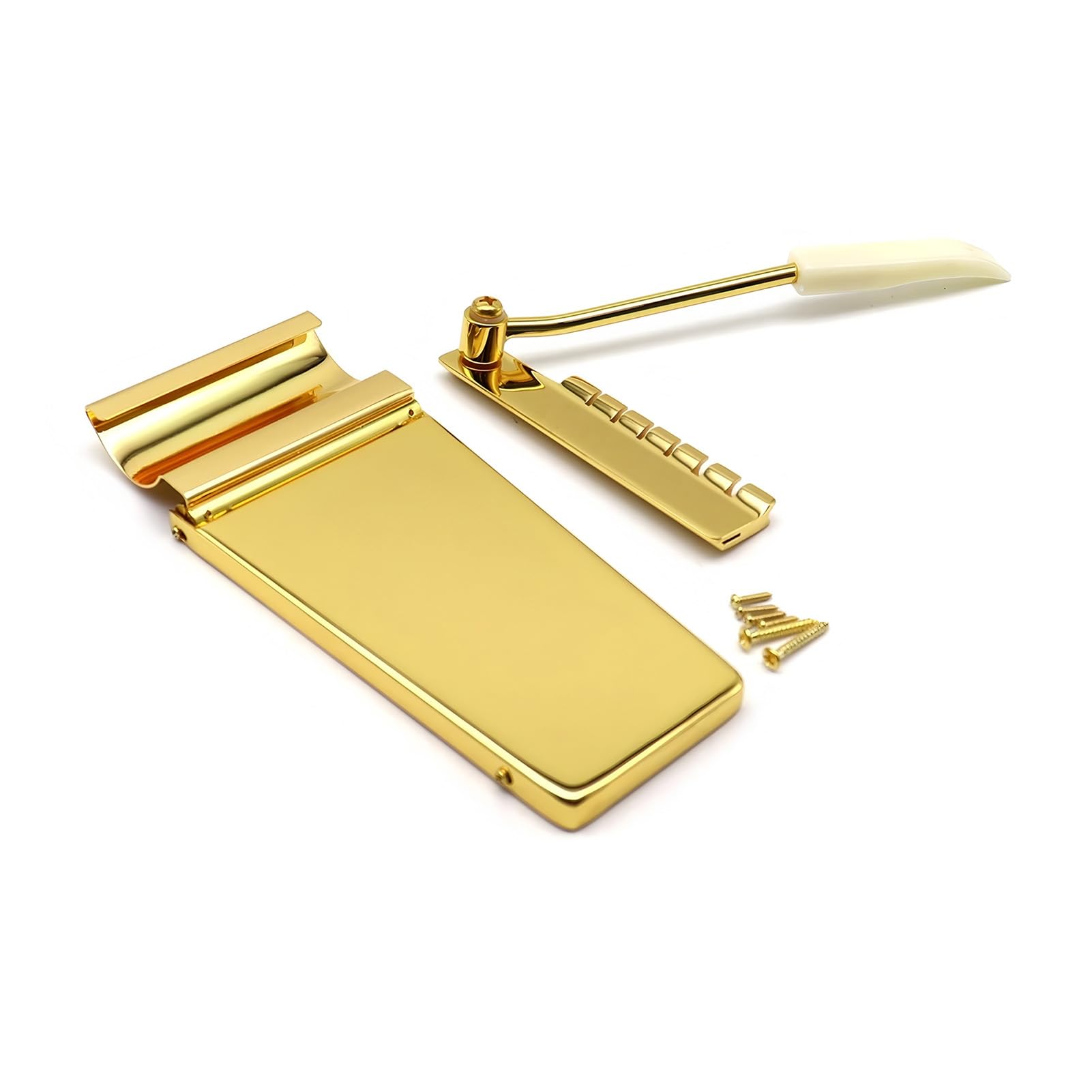 Puente Vibrato para Guitarra, Cordal de Trémolo de Latón Macizo, Puente de Guitarra Eléctrica con Mecanismo de Bloqueo Brazo de Trémolo para Guitarras ES SG Firebird Flying V (GOLD)