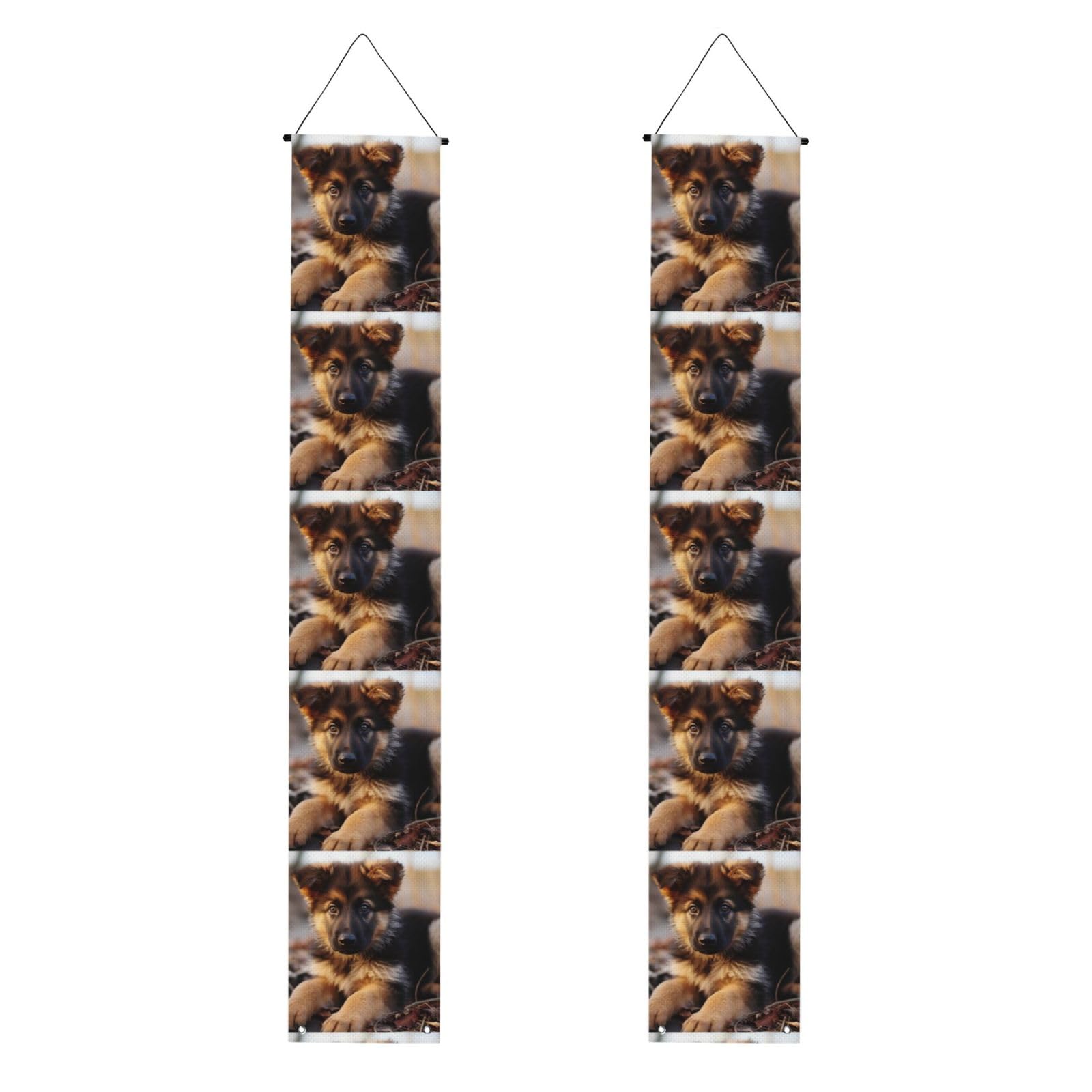 German Shepherd Puppy Porch Banner 2PCS, Summer Hanging Flag Party Porch Sign Front Door Hanging Decorations for Indoor Outdoor Holiday Yard Decor Wall Backdrop 71 x 12 Inch
