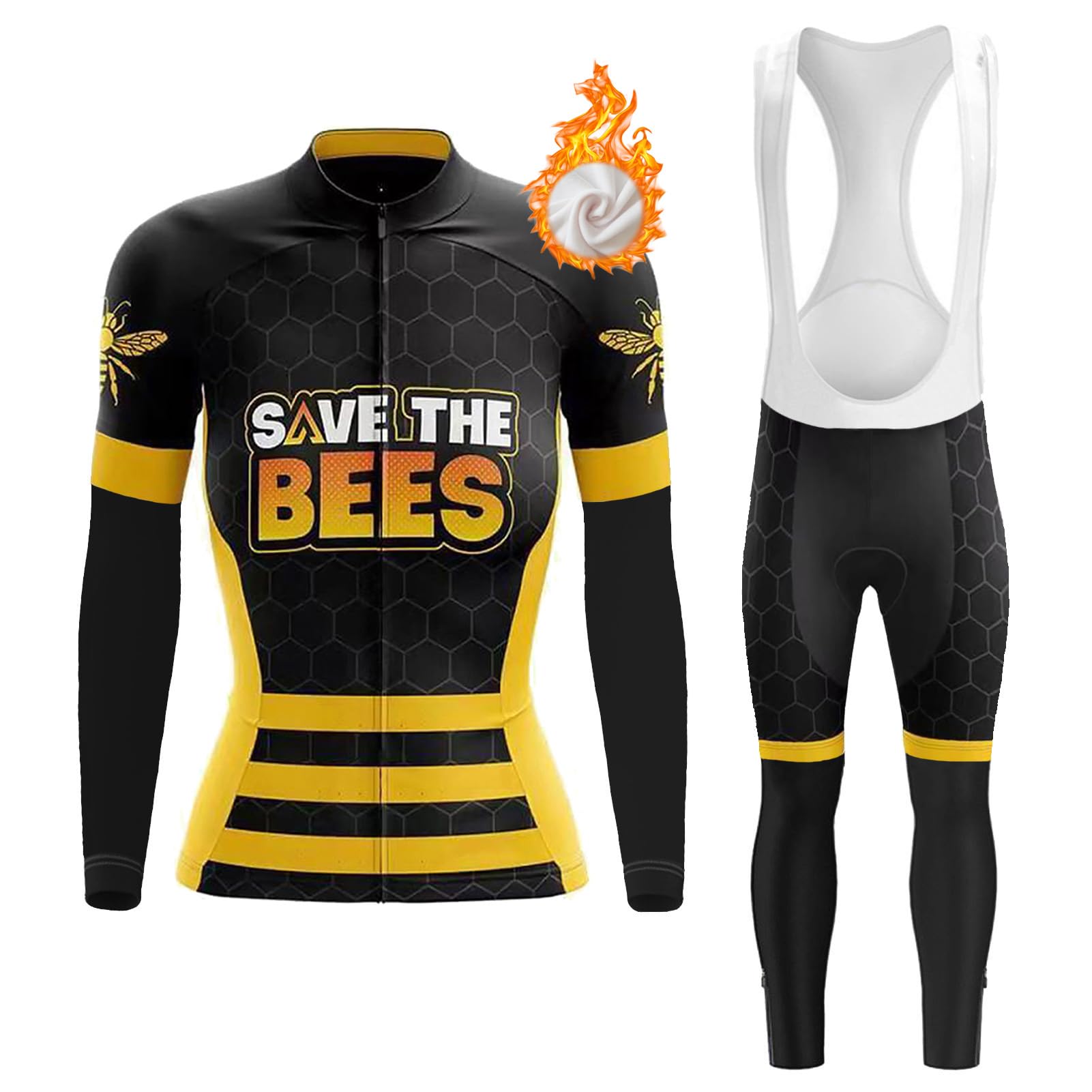 Completo Ciclismo Donna Invernale Abbigliamento Bici MTB Tuta Ciclista Termico Vello,Maglietta Bicicletta Giacca Manica Lunga e Salopette Pantaloni con 19D Gel Imbottiti,Maglia da Ciclo Traspirante
