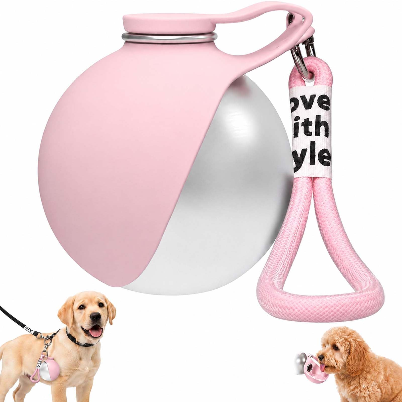 2 in 1 Portable Dog Water Bottle, Dog Water Bottles for Walking Travel, 285ML Stainless Steel Dog Drinking Bottle & Silicone Bowl, Puppy Water Dispenser & Feeder for Hiking, Camping