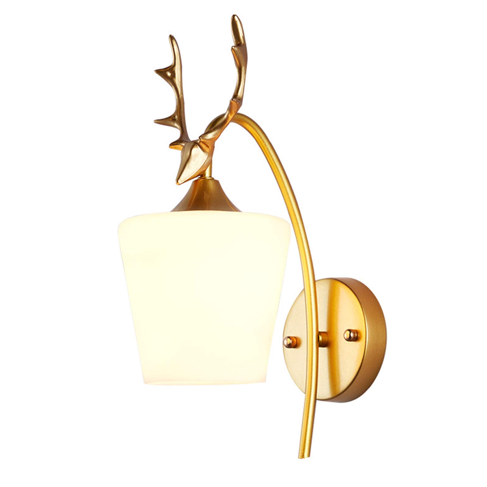 WXKAGF Kreatywność Antler Kryty kinkiet Mosiężny kinkiet Oprawa oświetleniowa ze szklanym abażurem, elegancka lampka nocna do sypialni Złota Retro Antyczna kinkiet Dekoracja do korytarza Schody Hotele