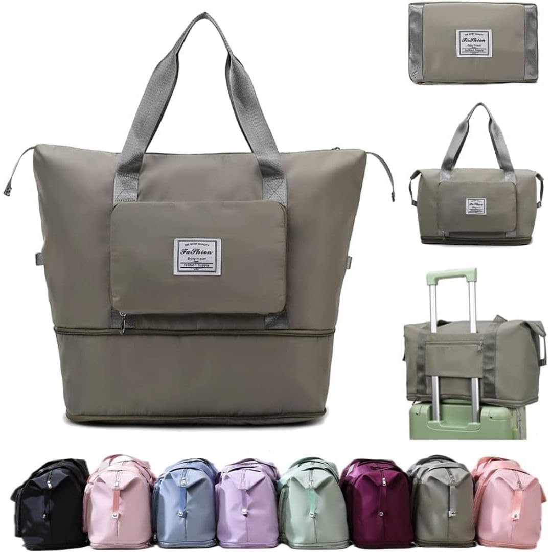 |Travel Duffel Bag,Sports Tote Gym Bag, Shoulder Weekender Bag for Women Foldable Duffle Bag |Waterproof and Large Travel Bag|Expandable & Multipurpose-Carry Bag for Women Travel (Grey)-image-42