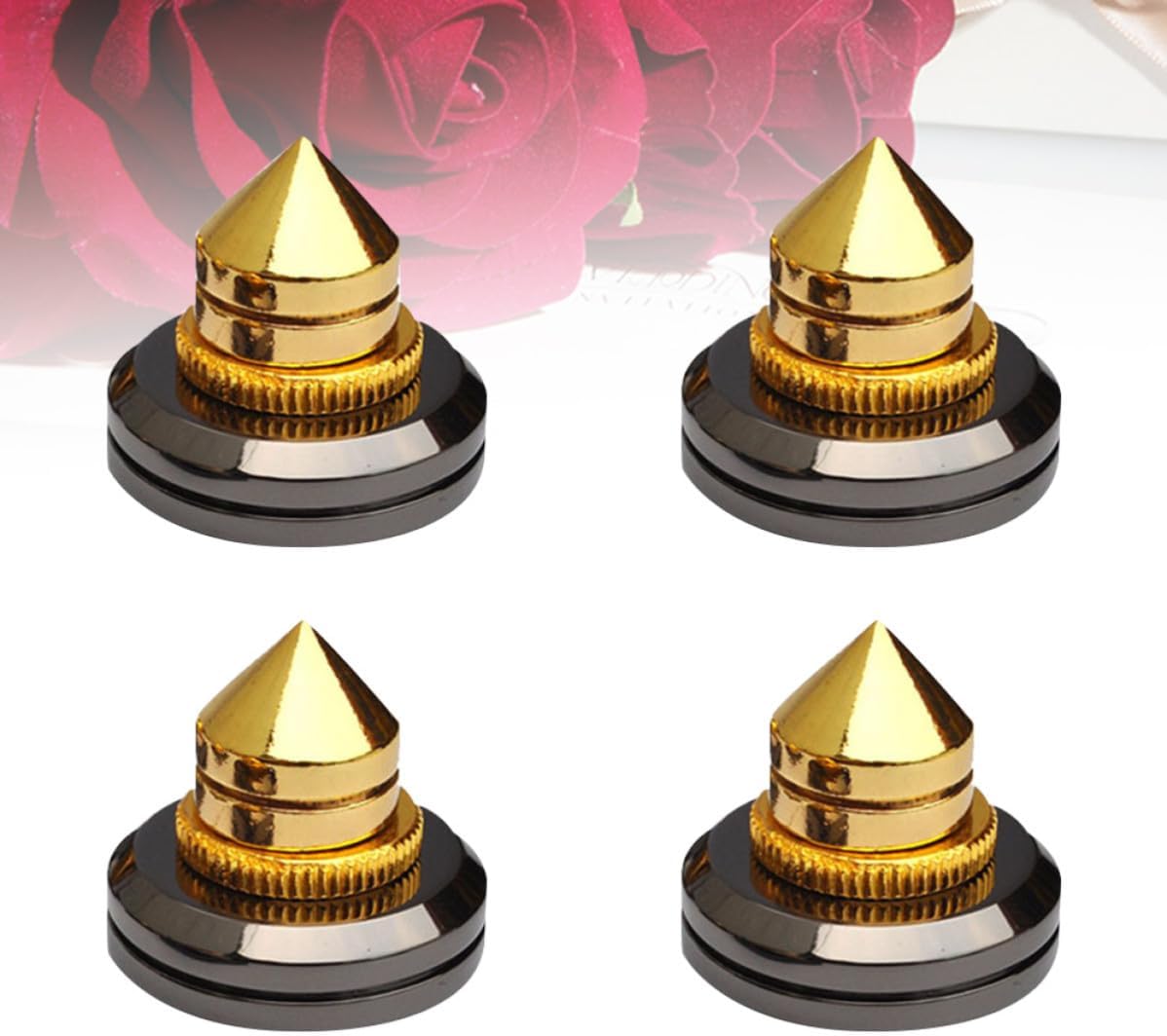 4pcs Pure Copper Speaker Stand Spikes with Pads for DIY Anti-Shock Frame and Board, Reduce Vibration and Sound Quality, High Profile Loudspeaker Isolation Feet for Turntables