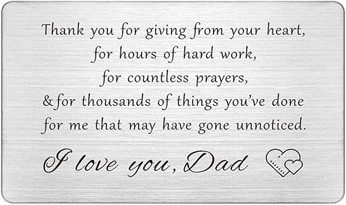 FALOGIJE Tarjeta de felicitación grabada con texto en inglés "Thank You Dad I Love You", tarjeta de cumpleaños para papá, día del padre, Navidad