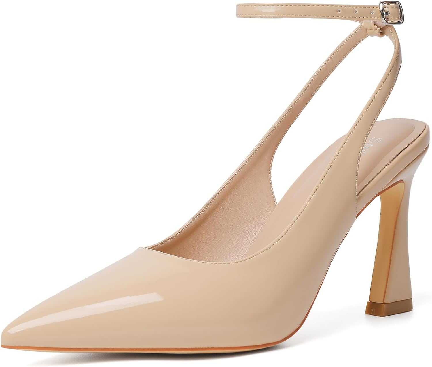 Susanny Nude Slingback Closed Toe Ankle Strap High Heels Pointed Toe Pumps Dress Comfortable Stiletto Sexy Buckle Strappy Dressy Shoes for Wedding Bridal Party Work 11