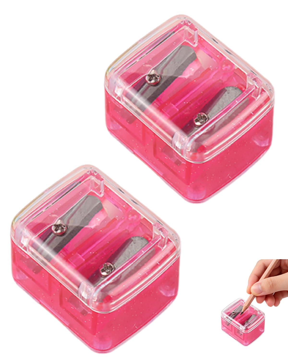 Temperamatite Trucco Universale 2 Pezzi Rosa, con Lame di Precisione per Matite Sopracciglia, Labbra, Eyeliner. Affilatura Perfetta, Ideale Viaggi.