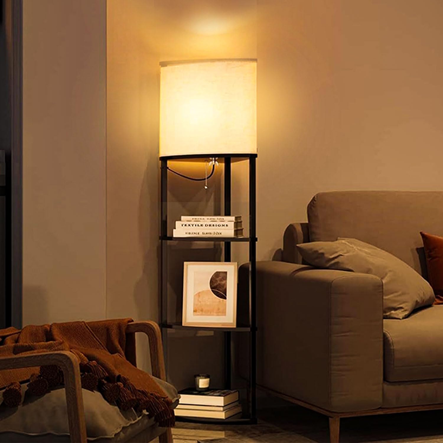 Gziztx Floor Lamp with Shelves, Bulb Included, Modern Standing Lamp with 3 Color Temperatures, Corner Floor Lamps for Living Room, Bedroom, Office