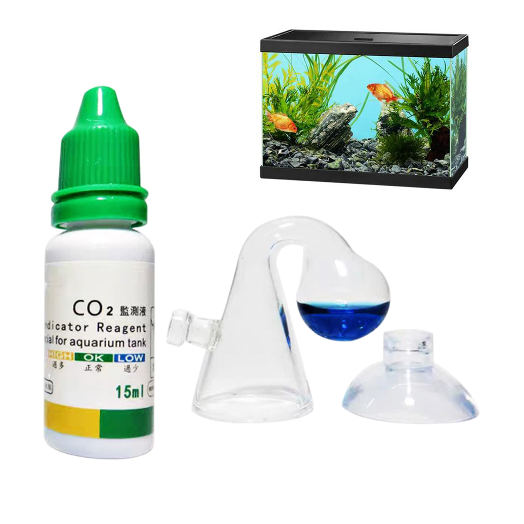 1 Set Co2 Drop Checker Simple Quick Accurate Co2 Aquarium Kit with Solution & Suction Cups Fish Tank Accessories
