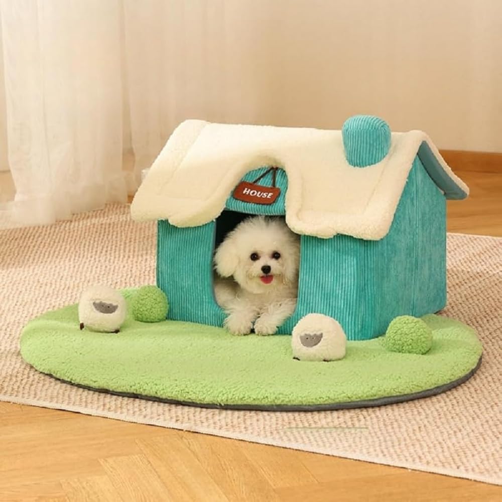 猫狗用に対応した室内用ペットハウスで、ペットソファやベッドの機能を兼ね備える。屋根付き設計で冬季にも保温性に優れ、ふっくらとした素材
