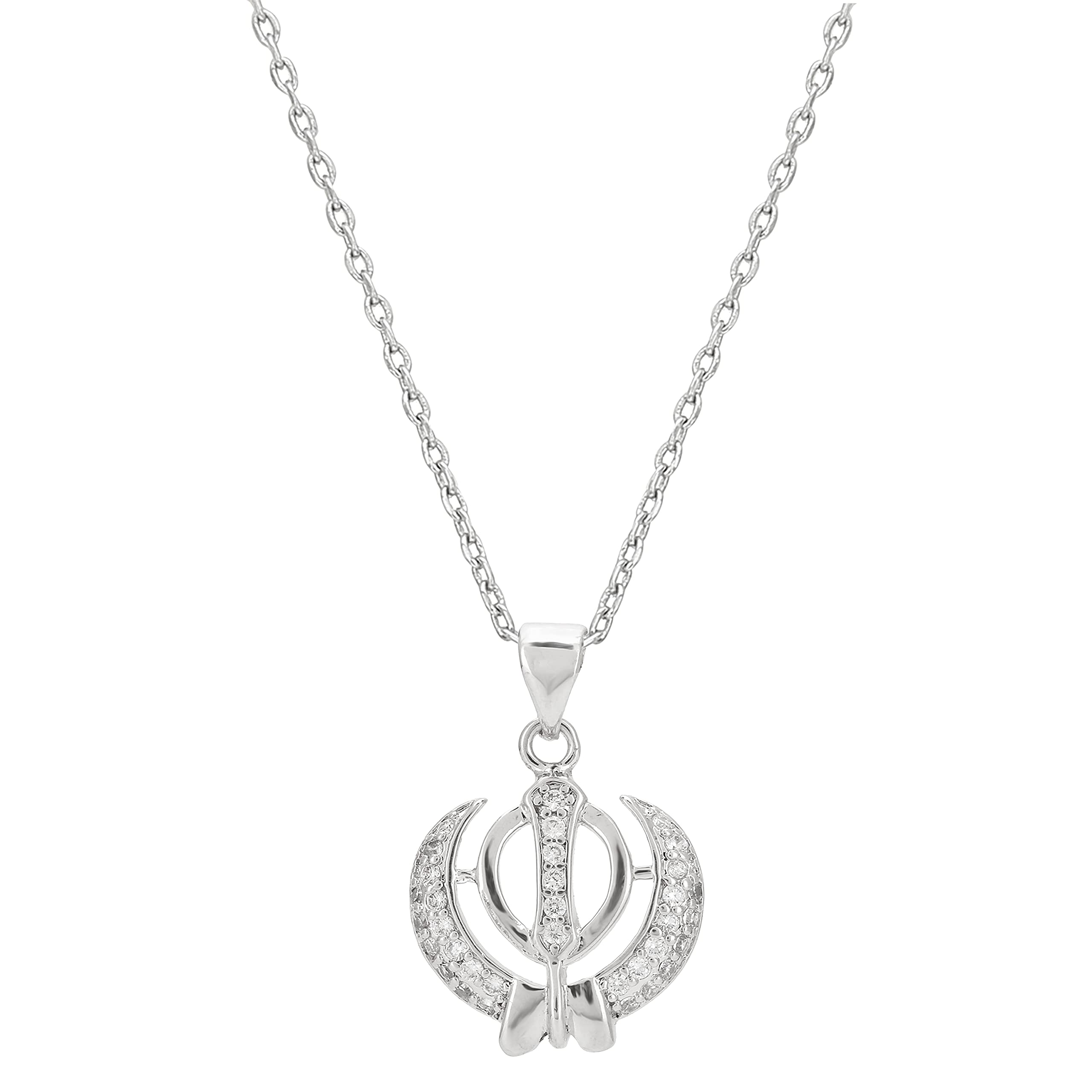 CharmeWomen's Rhodium Plated Symbolic Khalsa Pendant with Chain (Multicolour)