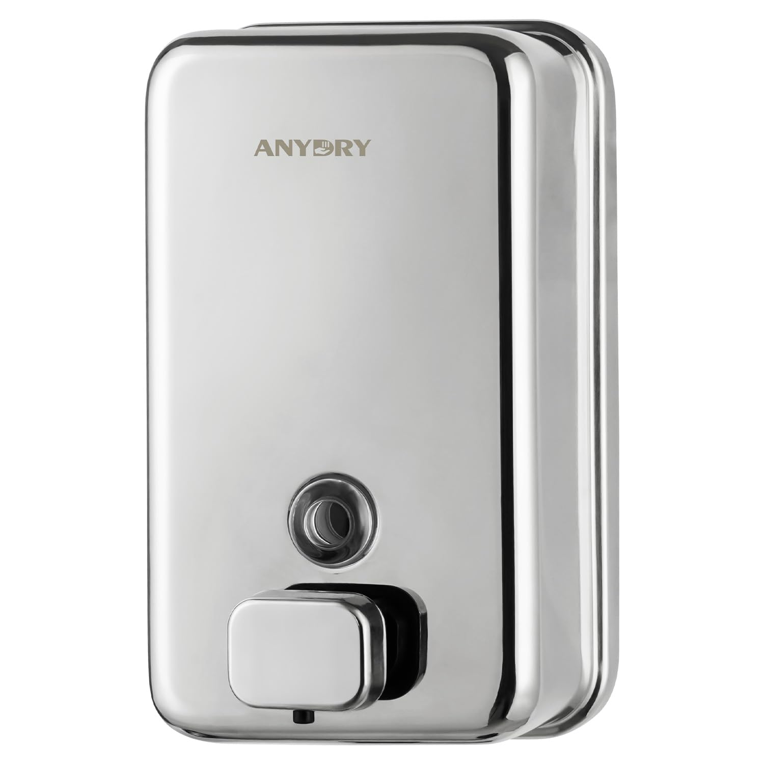 anydry - Dispensador de jabón comercial montado en pared, 1100ml de gran capacidad, acero inoxidable pulido, dispensador manual para baños de alto tráfico (pulido)