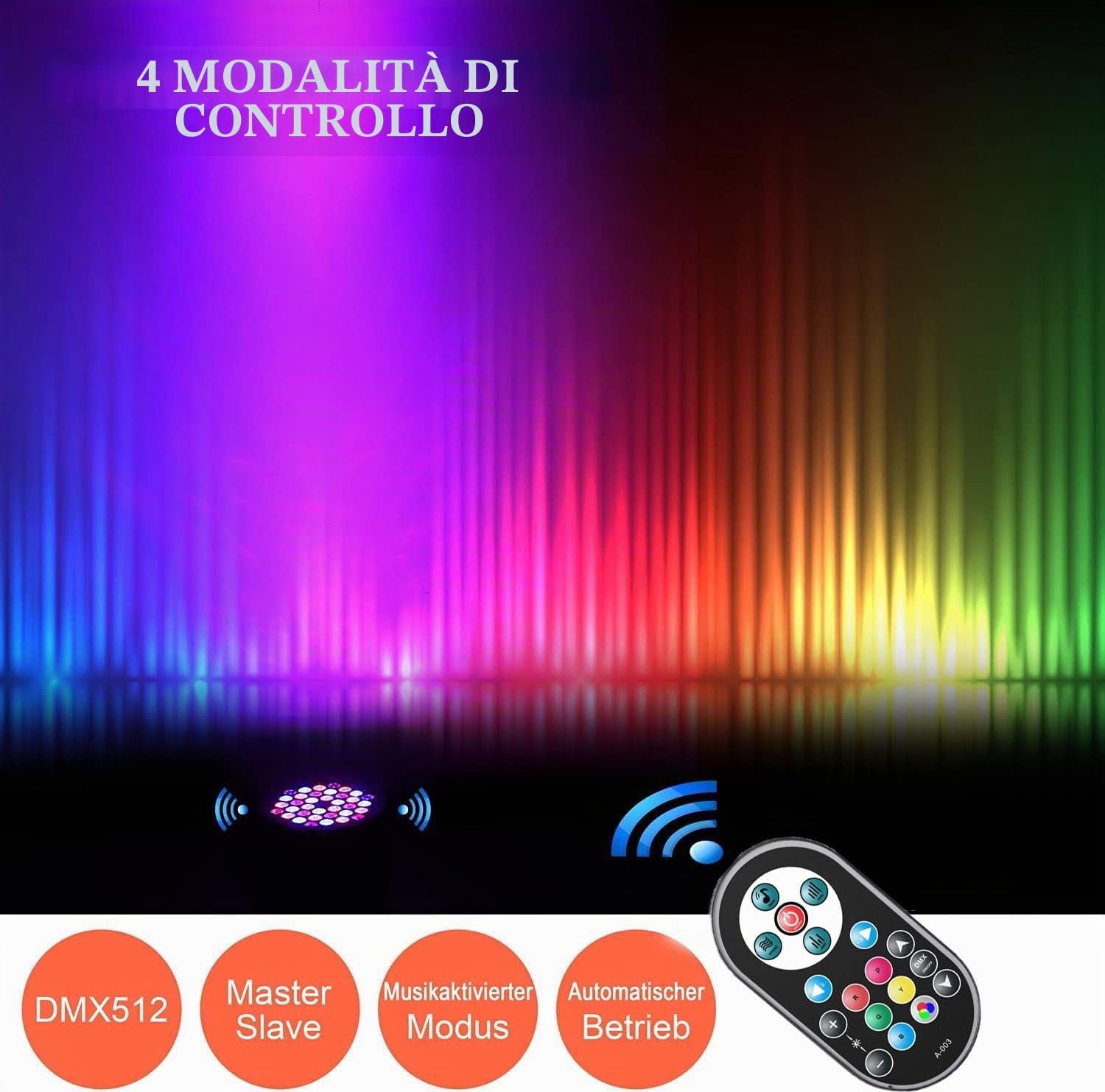 SEBRUANC 4PCS RGB Par LED con PVC Borsa, 36 LED 72W Fari Luci da Palco con Telecomando e Modalità Attivata dal Suono, Illuminazione Discoteca per Feste Bar Banda Halloween Natal