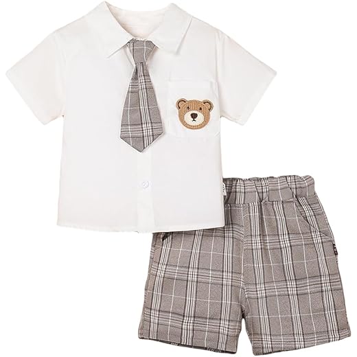 Boys White Plaid Formal Set