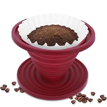 Prasacco Foldable Coffee Dripper Silicone Coffee Dripper Portable Reusable Silicone Cone Filter Holder Coffee Dripper Travel Accessories for Home Camping Office Cafe Travel