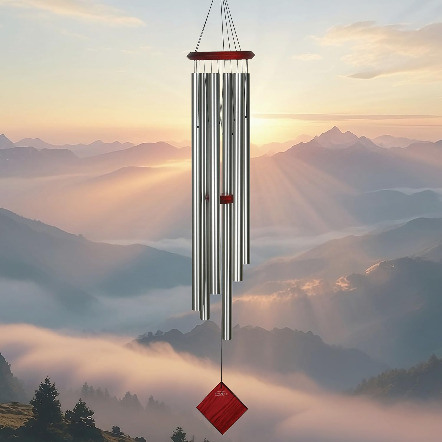 Woodstock Chimes Encore Neptuno Plateado Carrillón para Jardín - 6 Tubos Afinados Color Plateado