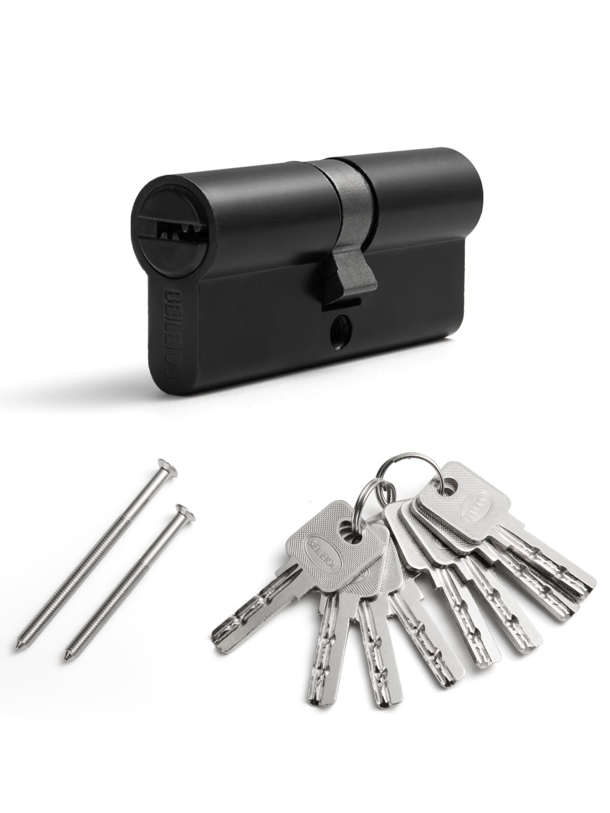 Lock Cylinder, Profile Cylinder 70 mm (35/35), Key Cylinder Lock with 8 Horizontal Keys, Zinc Alloy Cylinder Lock, Suitable for Most Door Types (1, Black, 35-35)