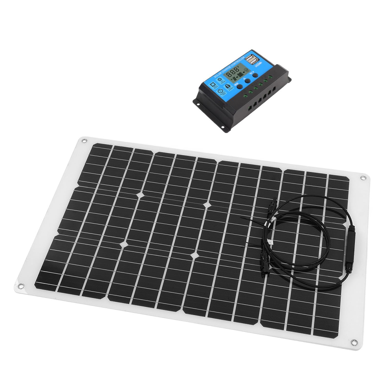 Aramox Kit Pannello Solare Flessibile, Set Pannello Solare Controller PET Monocristallino 70W 20V 4A con Diodo di Blocco Controller 40A per Tenda Cabina Barca Batteria 12V