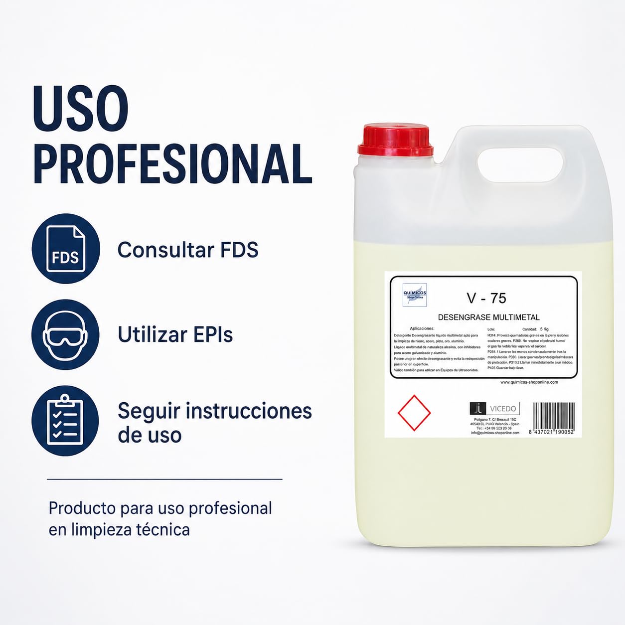 V-75 (20K) Líquido Desengrasante Multimetal para Ultrasonidos, 20L | Catalizadores, Filtros Partículas, Piezas Motor