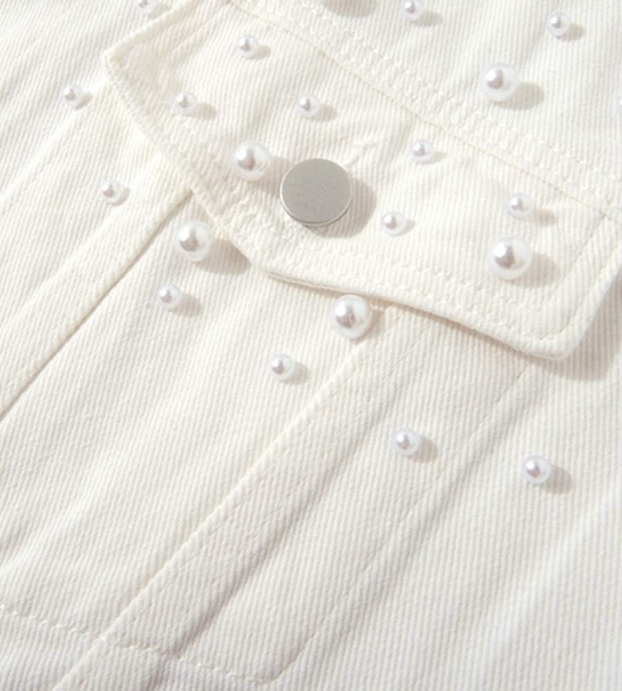 LifeShe Womens Beading Pearls Sleeveless Denim Vest Jean Jacket Coat… - Image 4