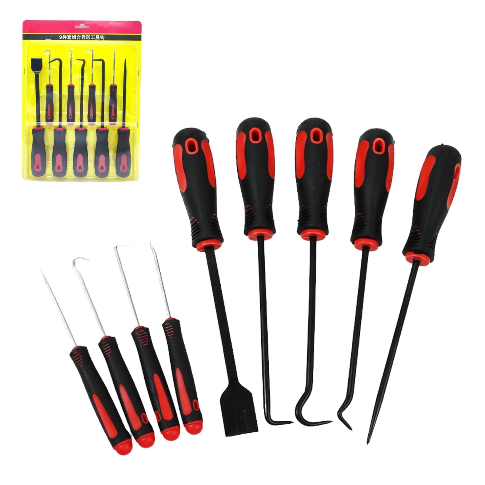 Dyuee 9-Piece Hook And Pick Set Precision Pick & Hook Set, Precision Automotive Picks Tools Set For Car Auto Oil Seal Mechanic Lock Picking Kit, Puller Remover Tools With Soft Anti-Slip Grips