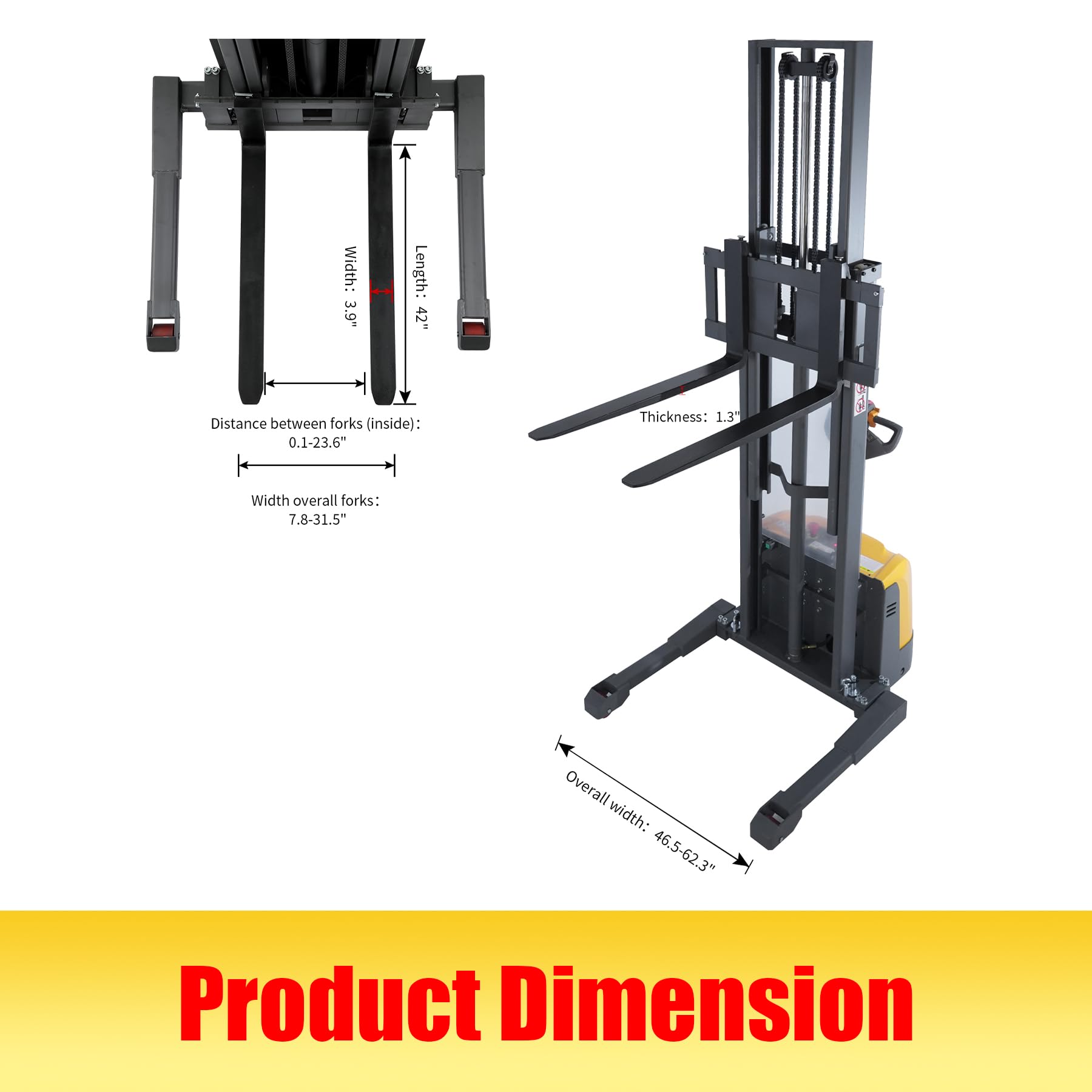 Xilin Full Electric Stacker, Powered Material Lift, 3300 lbs Capacity,130inch Lifting Height with Straddle Legs, Adjustable Forks, Pallet Stacker for Warehouse