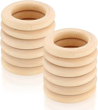 12pcs Wooden Rings for Crafts, Natural Wooden Rings for Macrame, Unfinished Wood Rings Circles, Macrame Rings Wooden Hoops for DIY Craft Pendant Connectors Jewelry Making - 80mm/3.15 inch