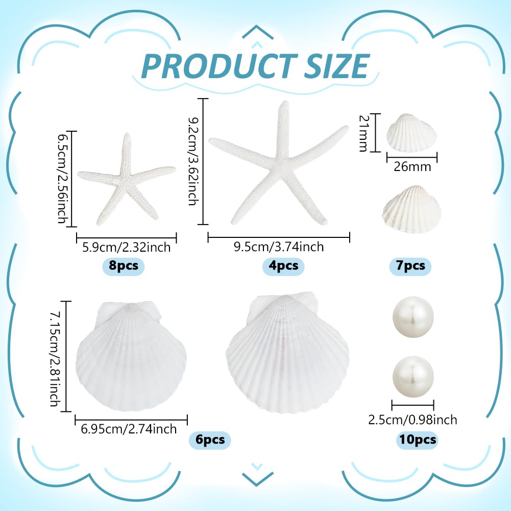 Nbeads 25 Pz di Stelle Marine Grandi e Conchiglie di Capesante, Conchiglie di Mare con 10 pz di Perle Acriliche Imitate per Decorazioni Natalizie, Feste in Spiaggia, Matrimoni Artigianato Fai Da Te