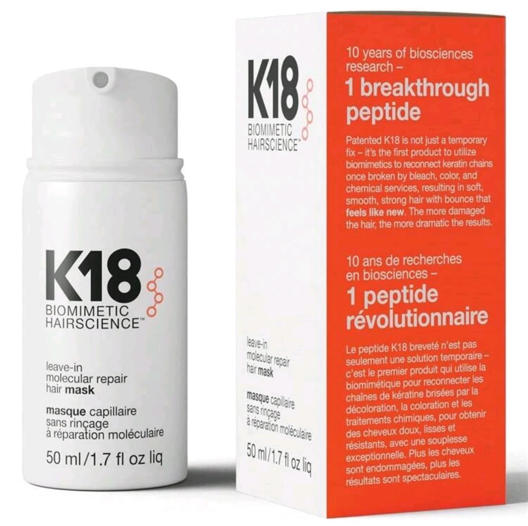 MS K18 Leave-In Molecular Repair Hair Mask Treatment Instant 4-Minute Repair for Over-Processed, Bleached, Colored, and Chemically Treated Hair, Reverse Damage and Restore Strength (50 ml).