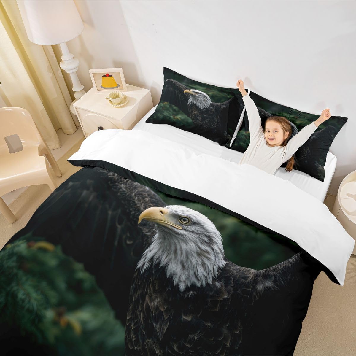Feelyou Eagle Duvet Cover Set Queen Size for Adults Animals Pattern Bedding Set Stylish Decorative Bird Comforter Cover with 2 Pillowcases Bald Eagle Soft Microfiber Zipper 3 Pcs Novely
