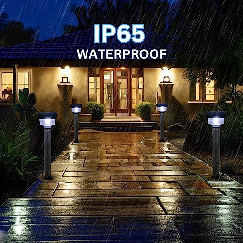 hardoll Solar Light Outdoor for Home Garden 48LED Waterproof Pillar Wall Gate Post Lamp with Pole(Pack of 1-Cool&Warm White, Aluminium+PC)