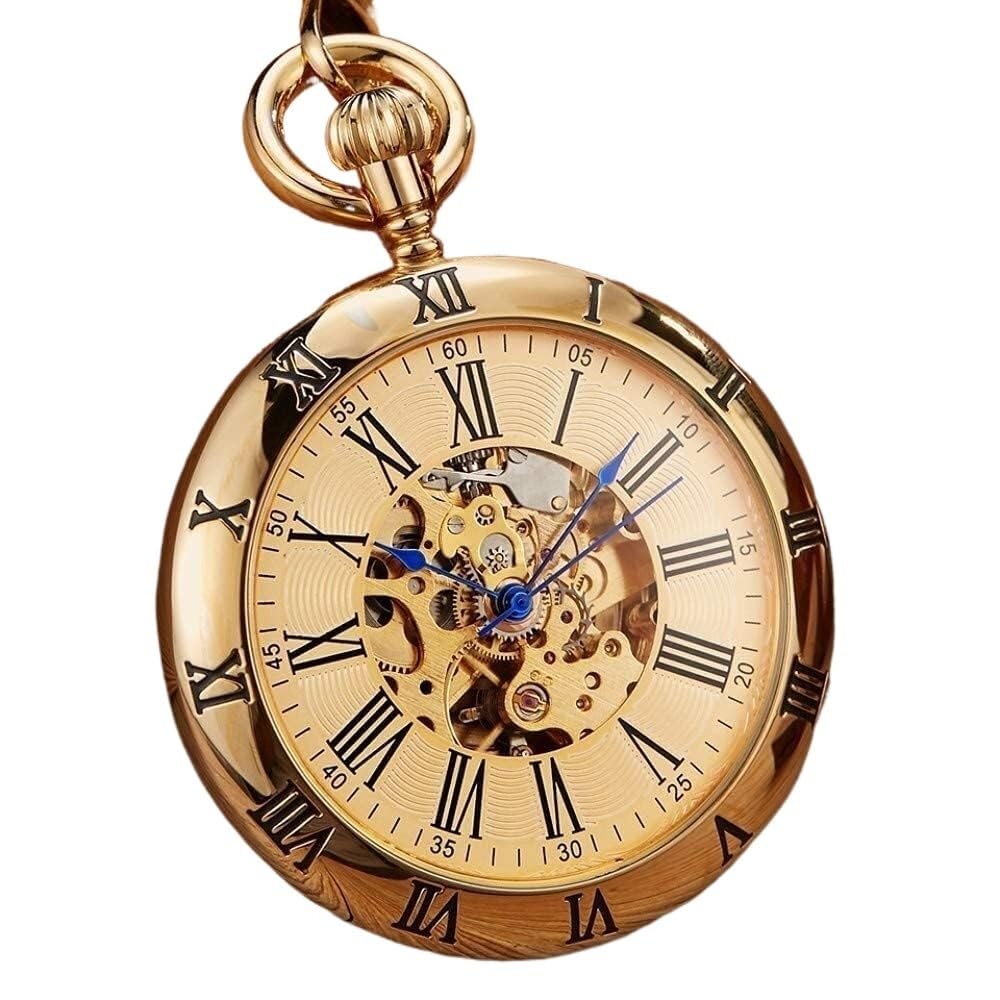 YUBAOLI Pocket watch,Quartz Pocket Watch,Gold Automatic Mechanical Retro Copper Watches Roman Numerals Fob Chain Pendants Men Women(Gold)