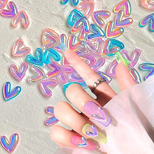 50Pcs Heart Nail Charms, 3D Aurora Love Hearts Nail Gems Colorful Nail Rhinestones Charms For Nails Heart Nail Charm Nail Jewels For Nail Art Women Nail Decor Crystal Nail Jewelry Making Supplies #TOP2