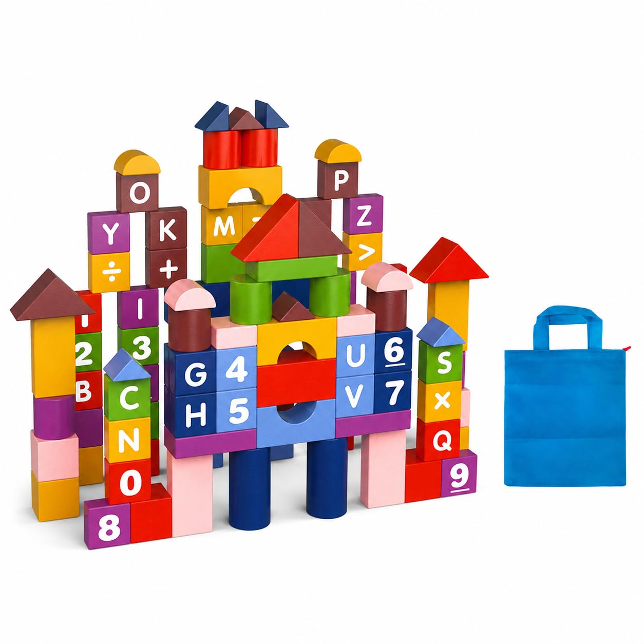Blocs Construction Bois, Jouet Éducatif , 108 pièces, emballage individuel