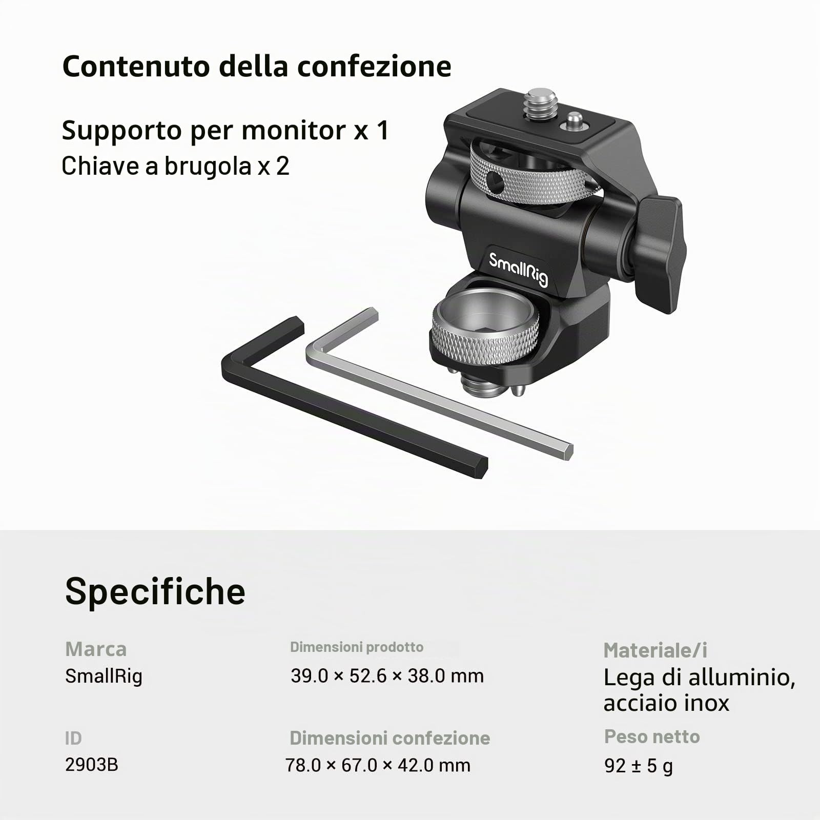 (Aggiornato) SMALLRIG ARRI-Style Supporto per Monitor da Campo da 5" e 7" con Rotazione a 360° e Inclinazione di 180° Supporto Anti-Torsione - 2903B