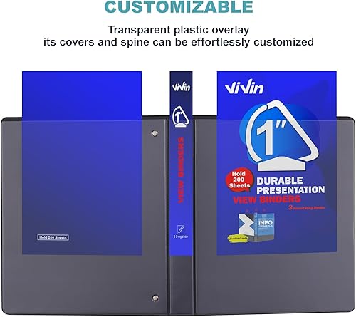 Miniatura 6 de ViVin Carpetas duraderas con anillos en D, carpetas de 3 anillos de 1 pulgada, cubierta transparente personalizable, capacidad para 225 hojas de