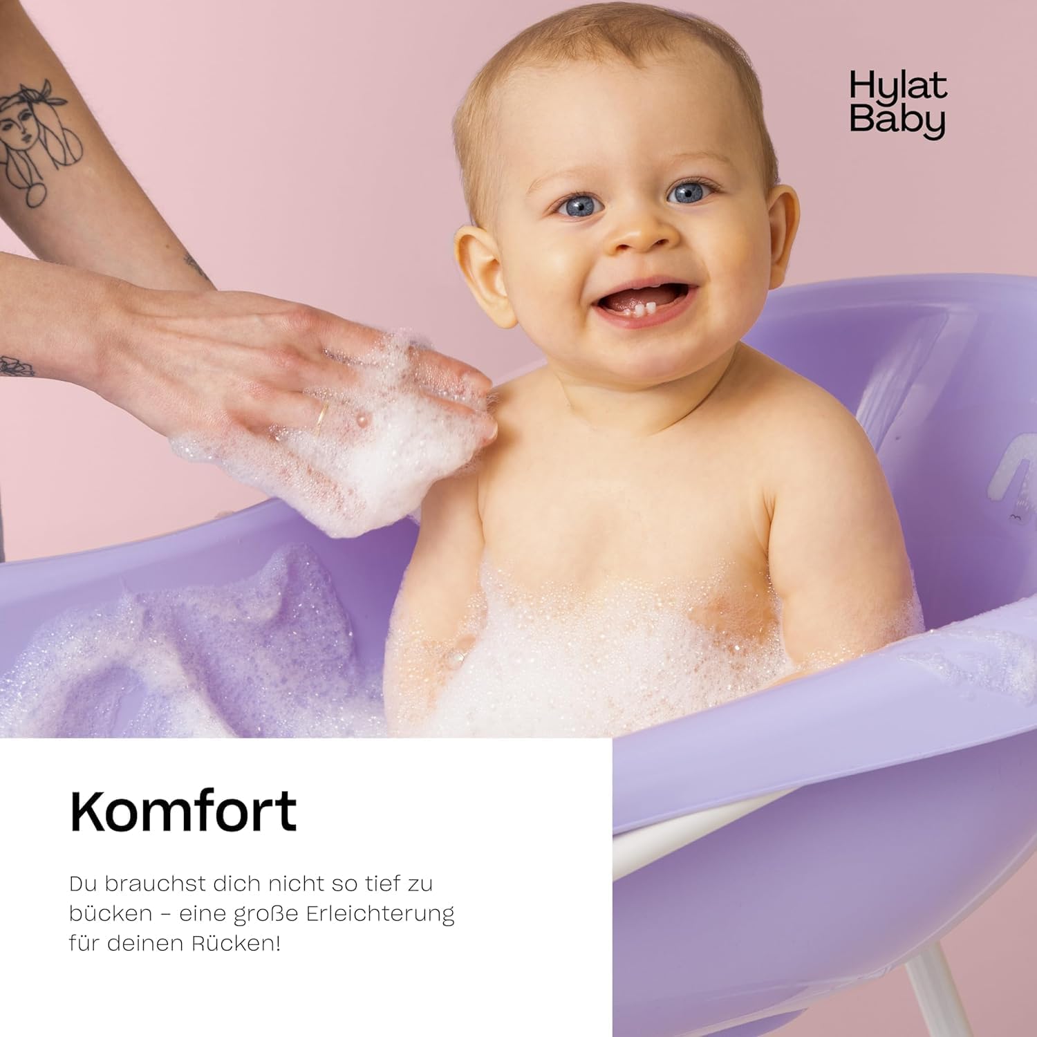 Hylat Baby Yeti Lila Babywanne mit Gestell und Badewannenstöpsel - TÜV Rheinland zertifiziert - Stabil und Bequem, Ideal für Neugeborene und Babys bis zu 12 Monaten - Lite-Kollektion Kinder Baden