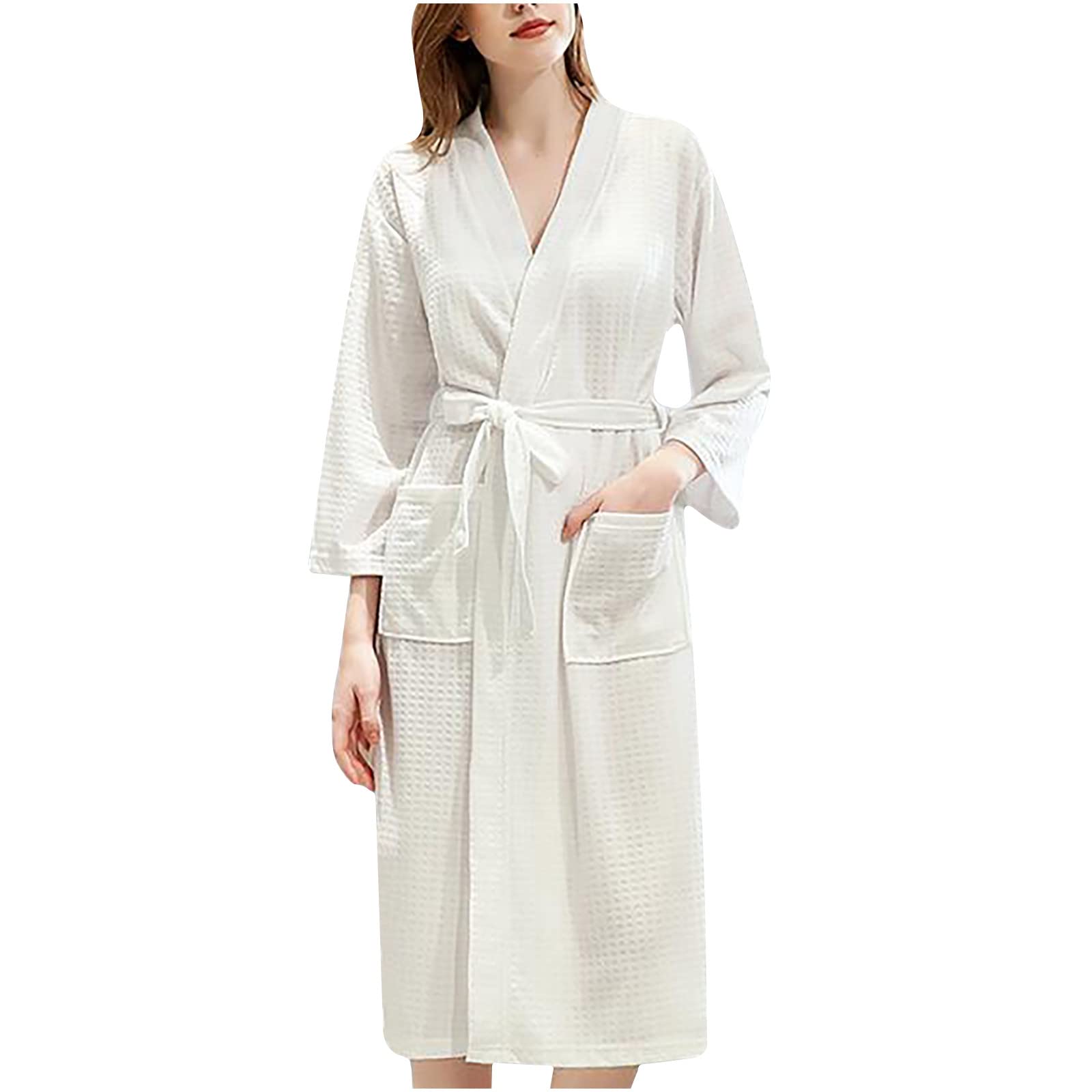 Terry Cloth Robes for Women Lightweight Kimono Spa Bathrobes Soft Waffle Shower Robe Knee Length Sleepwear