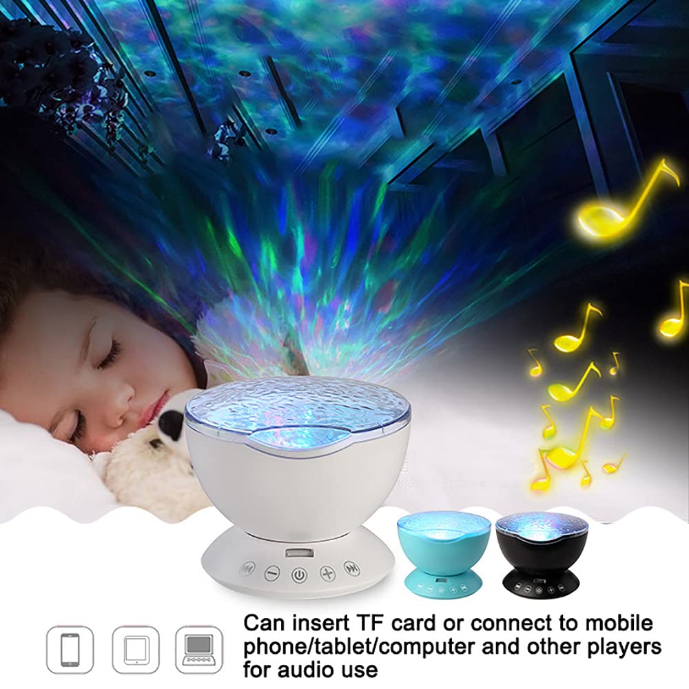 Proyector de ondas oceánicas con altavoz de música LED, lámpara de cielo estrellado para dormitorio, iluminación de estado de ánimo con patrón de agua