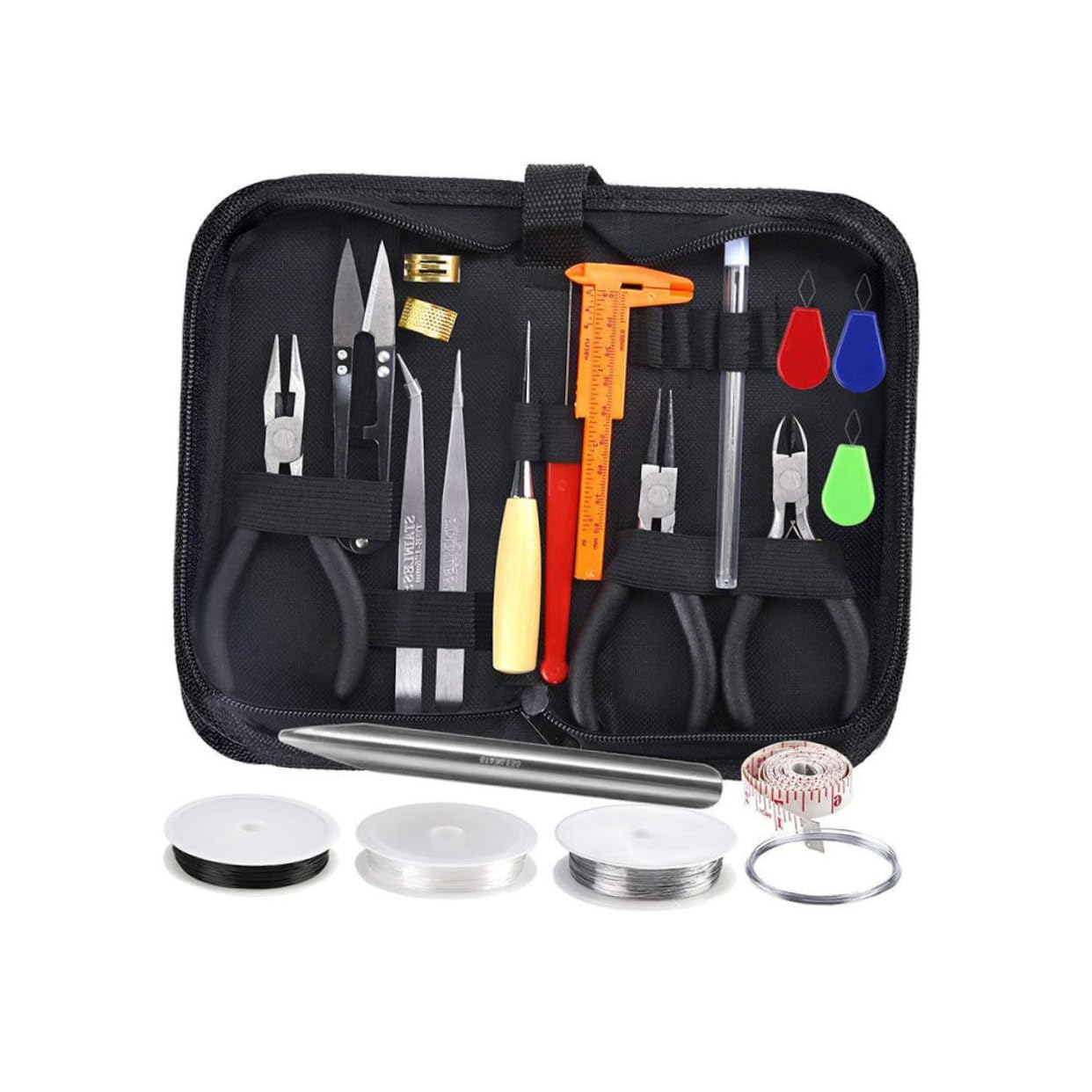 TOPPERFUN Kit per Creazione Gioielli 27 Pezzi, Accessori per Perline e Braccialetti, Metallo e Plastica, Borsa Portaoggetti, per DIY e Feste
