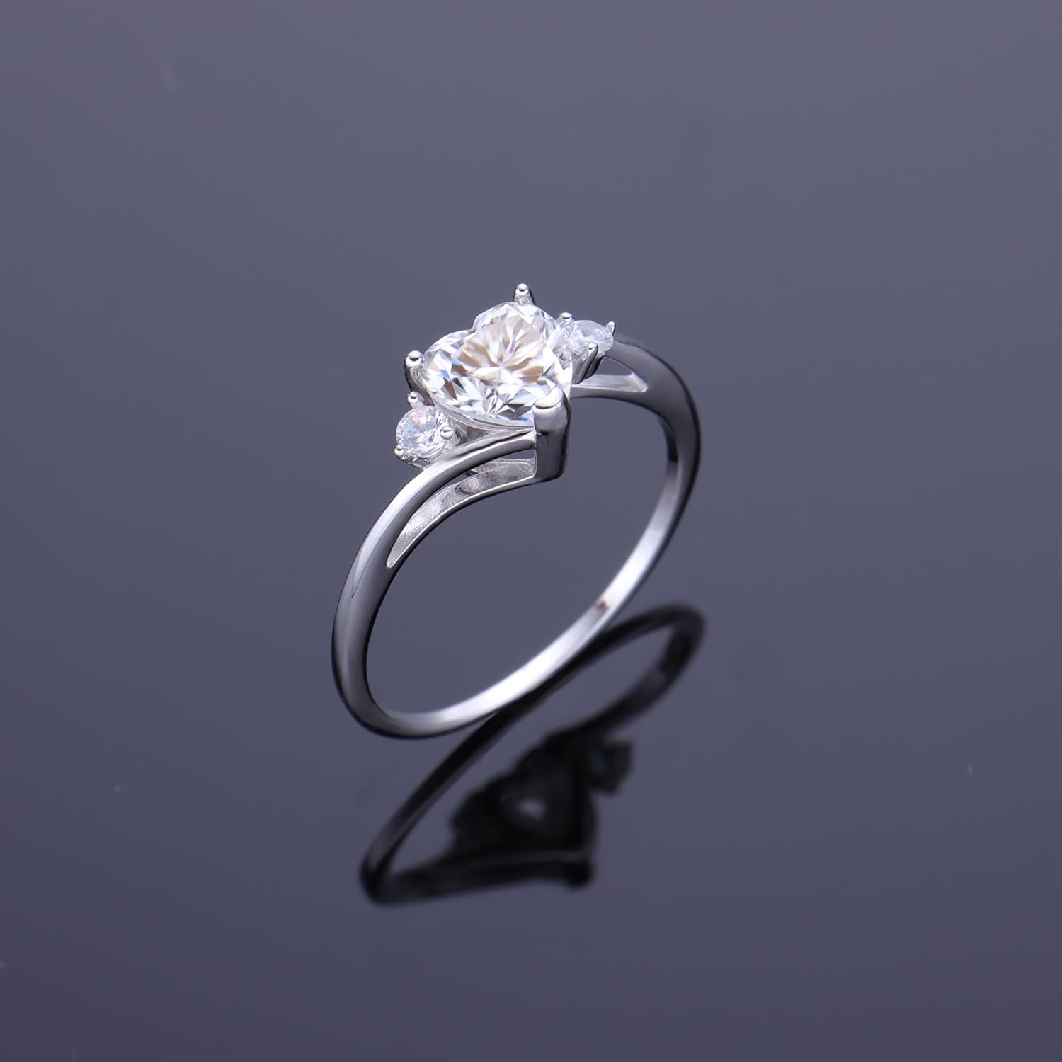 Platium Plated 925 Sterling Silver Heart Moissanite Engagement Ring for Women Girlfriend, Heart Engagement Wedding Ring,Valentine's Day Gift for Women Wife Girlfriend - Image 2