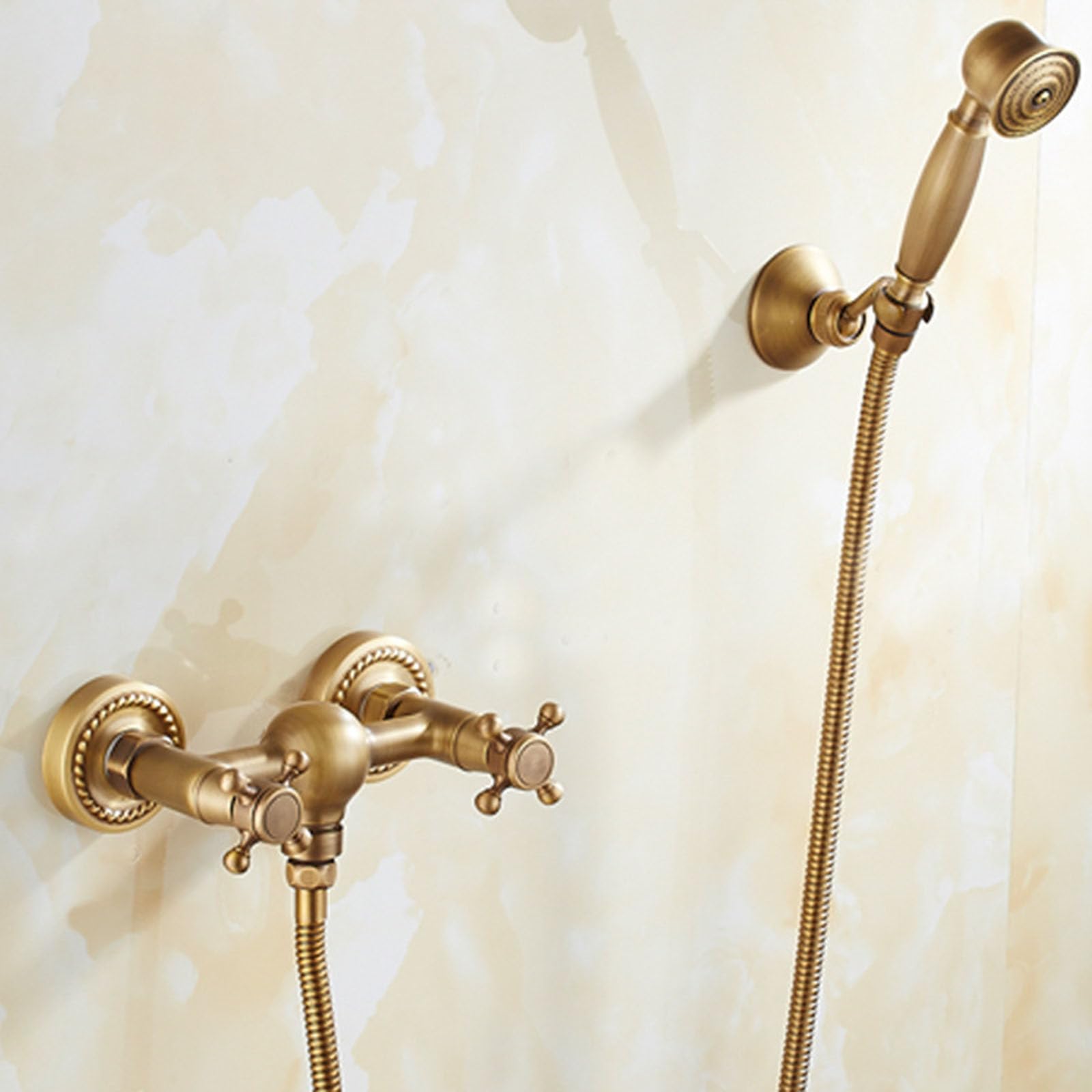 Mitigeur de douche mural vintage en laiton avec douchette