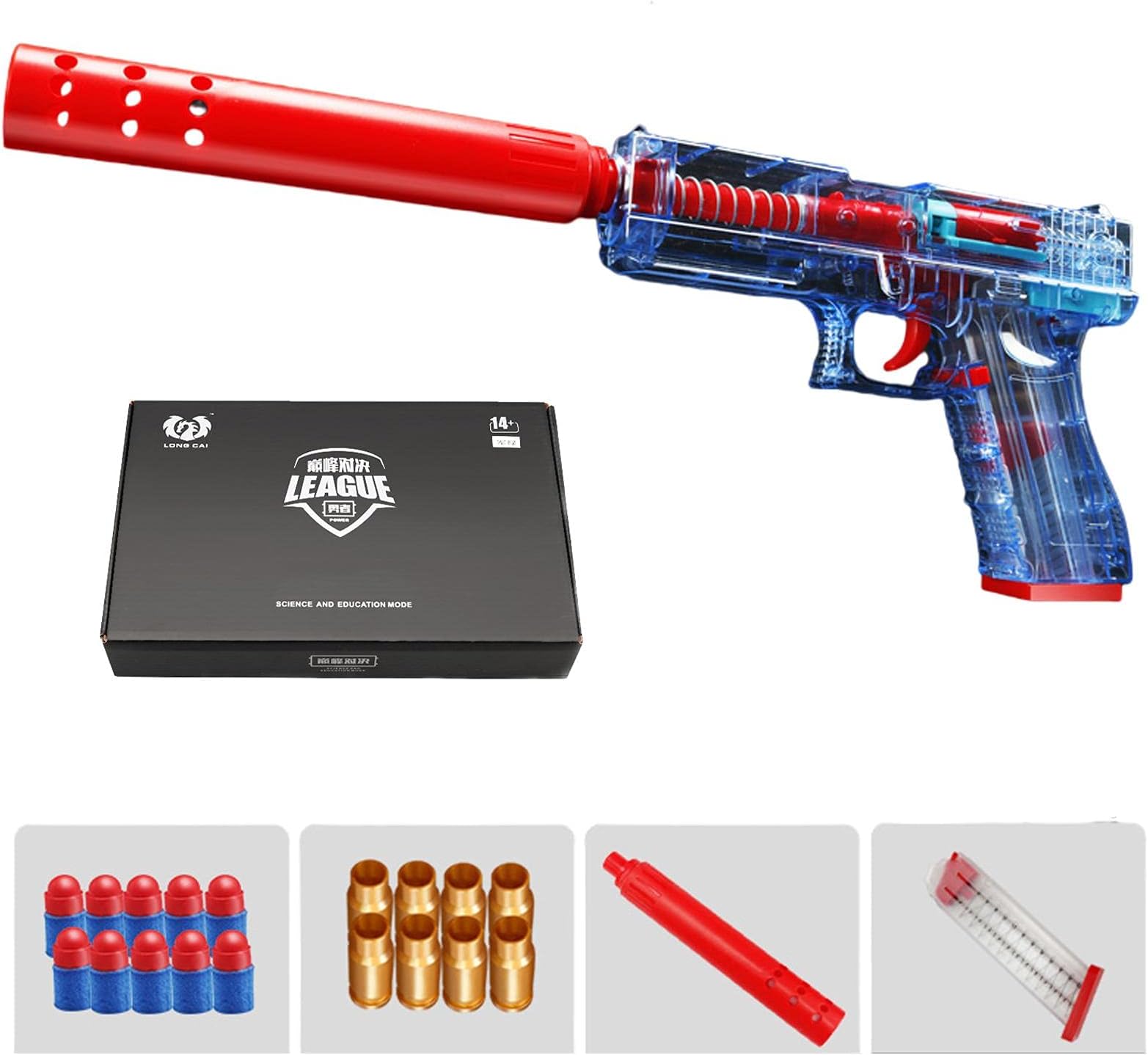 Classic Glock & M1911 Soft Bullet Toy Gun, Shell Ejecting Soft Bullet Toy Gun With Ejecting Magazine And Silencer, 1: 1 Size Boys Toy Guns,Colorful Toy Gun, Fun Outdoor Game Children's Gift blue