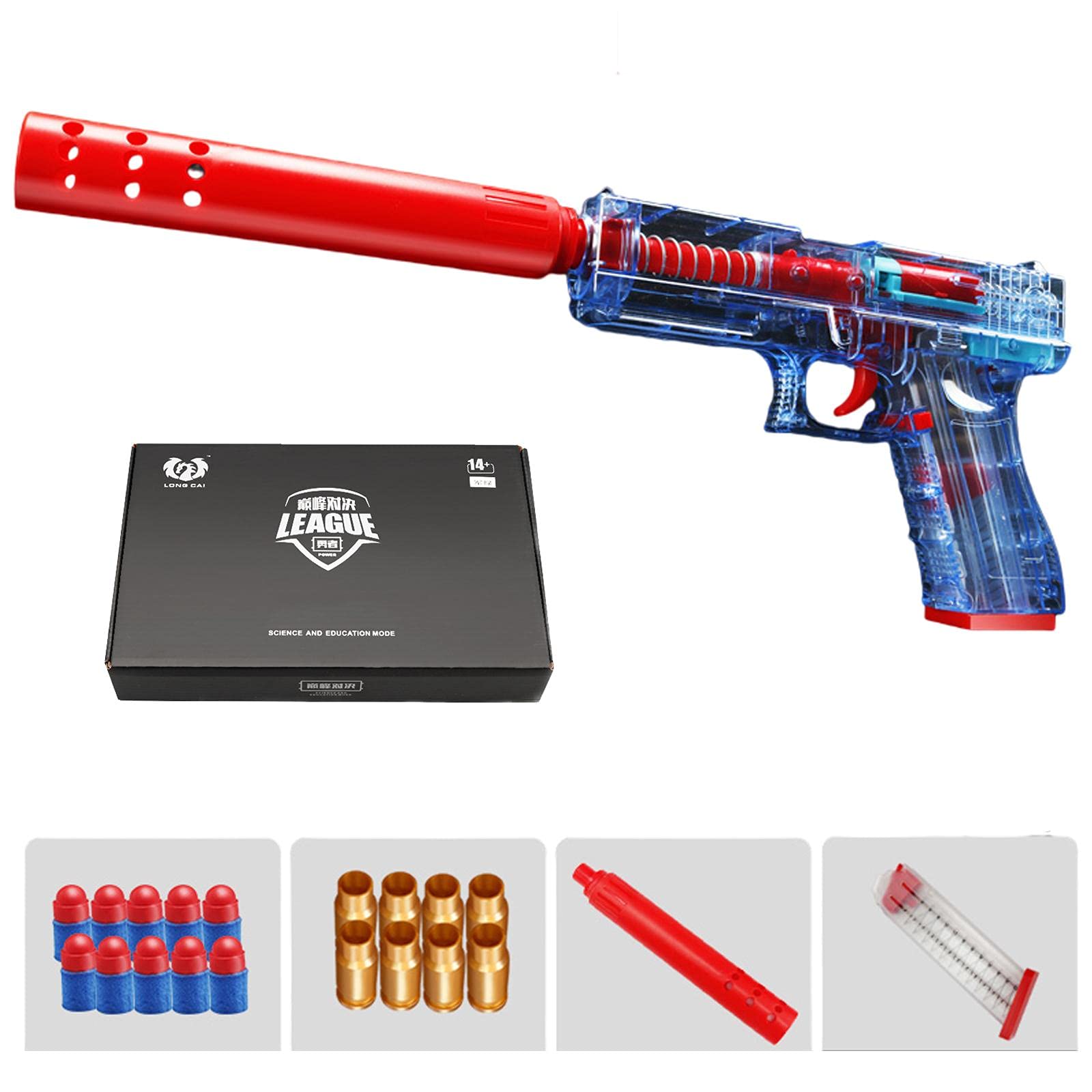 Classic Glock & M1911 Soft Bullet Toy Gun, Shell Ejecting Soft Bullet Toy Gun With Ejecting Magazine And Silencer, 1: 1 Size Boys Toy Guns,Colorful Toy Gun, Fun Outdoor Game Children's Gift blue