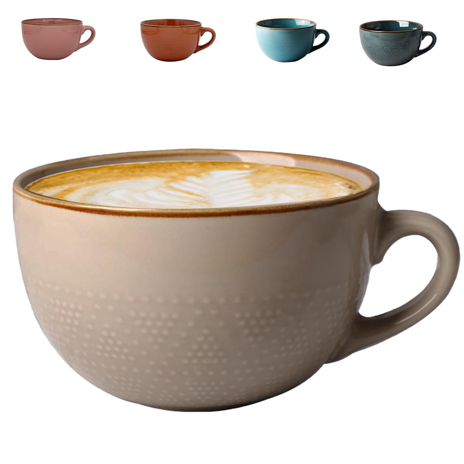 Large Cup Ceramic,700ml Large Soup Cups with Handle, Microwave, Ceramic Bowl, Porcelain Coffee Cup, Porcelain, Soup Bowl, for Coffee, Salads(Khaki) - khaki