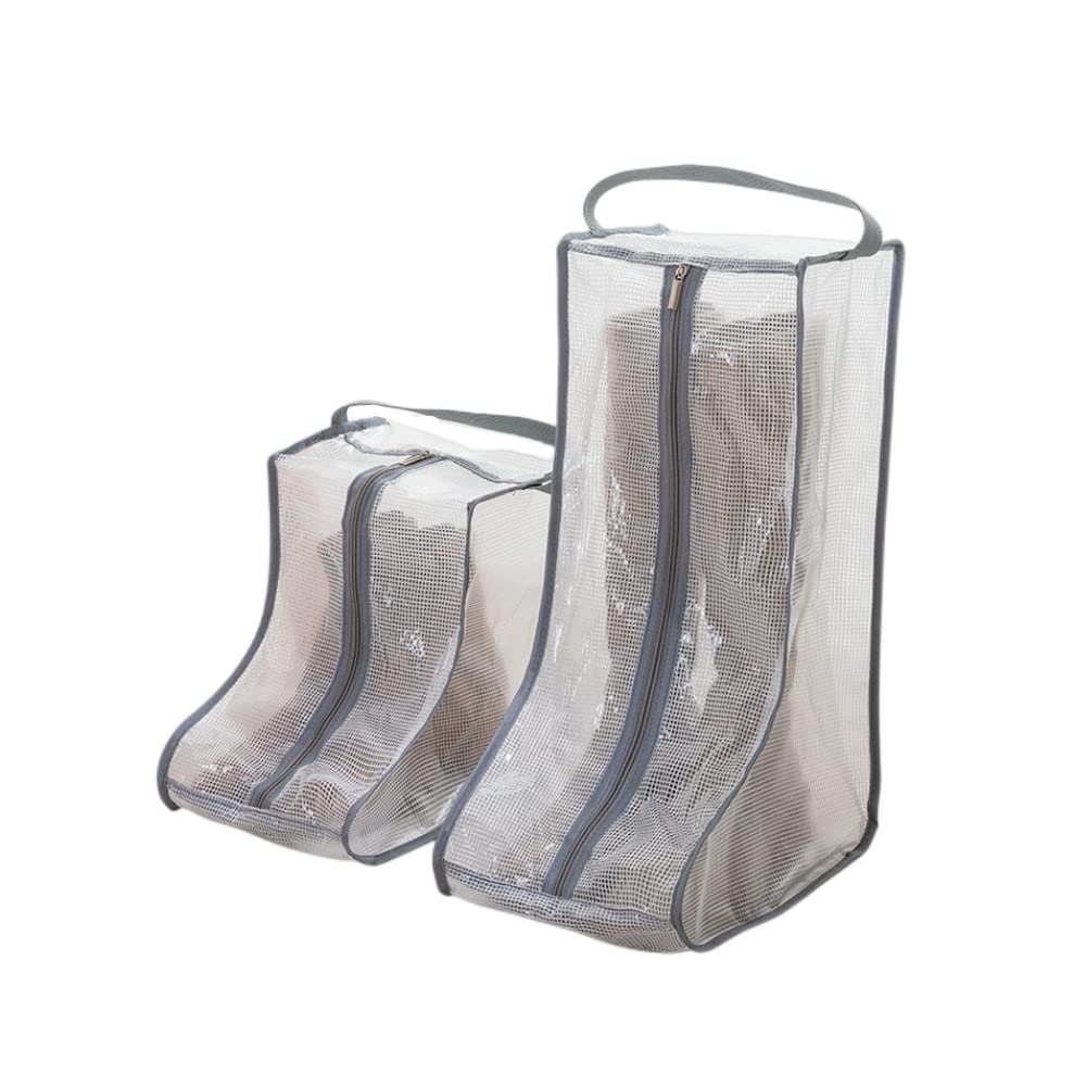 Rikyo2 Set Boot Storage,Portable Short Boots and Tall Boots Storage or Protector Bag,Shoe Dust Bags,Shoe Sleeves for Travel,Clear Boots Cover,Shoes Packing Organizers for Adult Sneakers (Gray Edge)