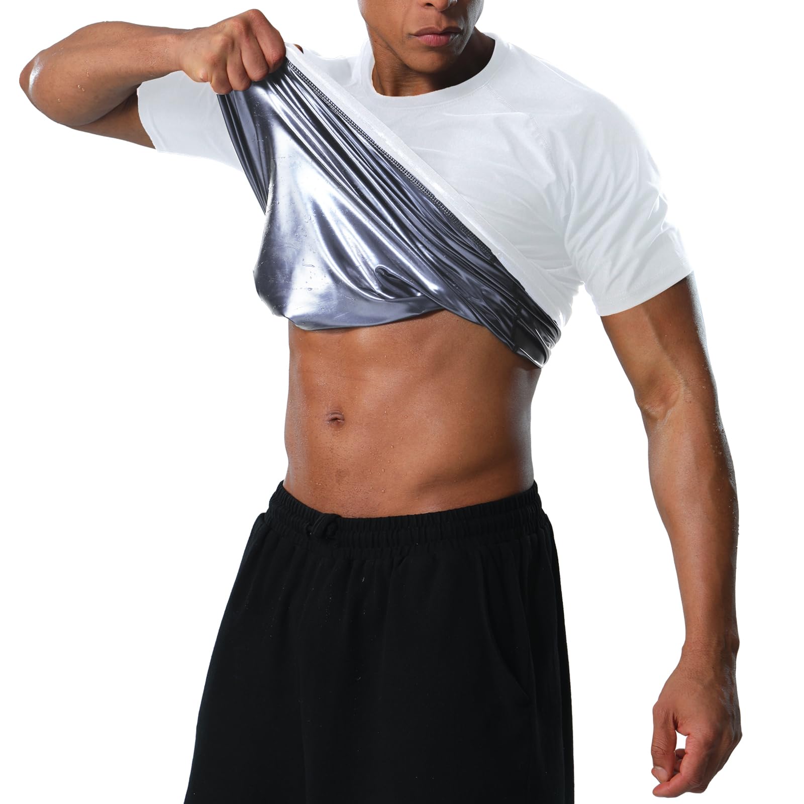 Donason Sauna Shirt for Men Heat Trapping Compression Sweat Suit T-shirt Workout Body Shaper for Weight Loss Mens Gym Fitness Short Sleeve Shapewear โ image 1